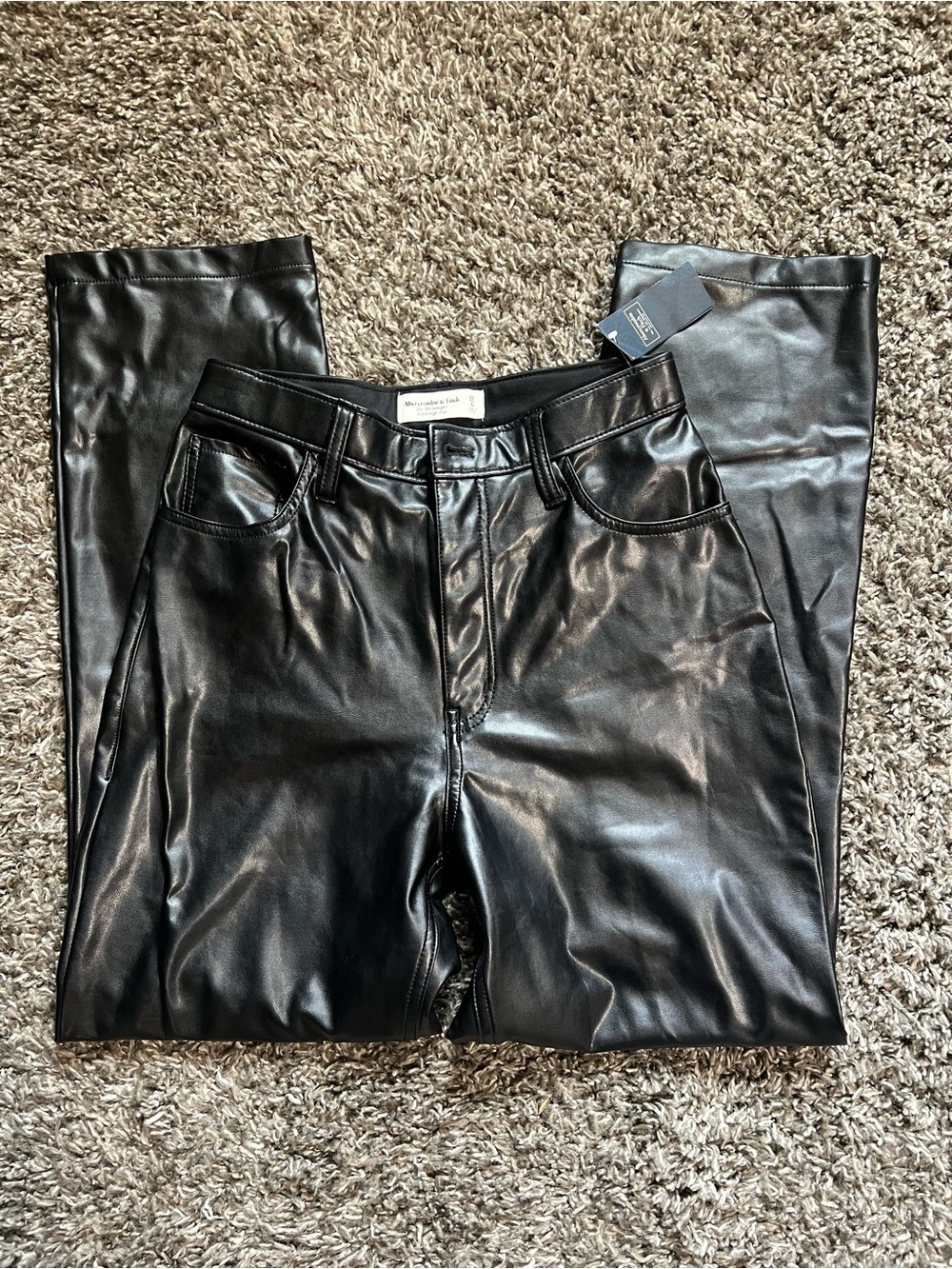 Abercrombie & Fitch Women Black Faux Leather Pants